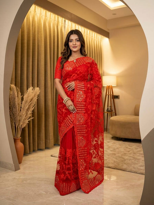 Heavy Butterfly Net Work Beautiful Aari work Saree