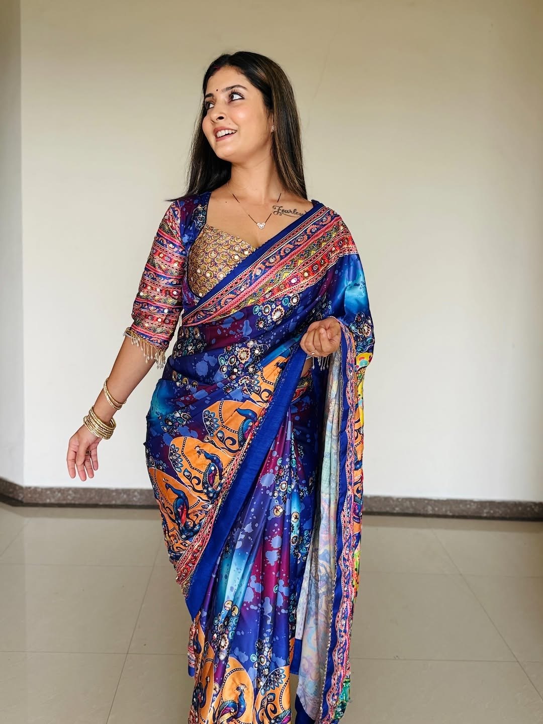 Presenting You Most Beautiful Latest Real Mirror Work Saree