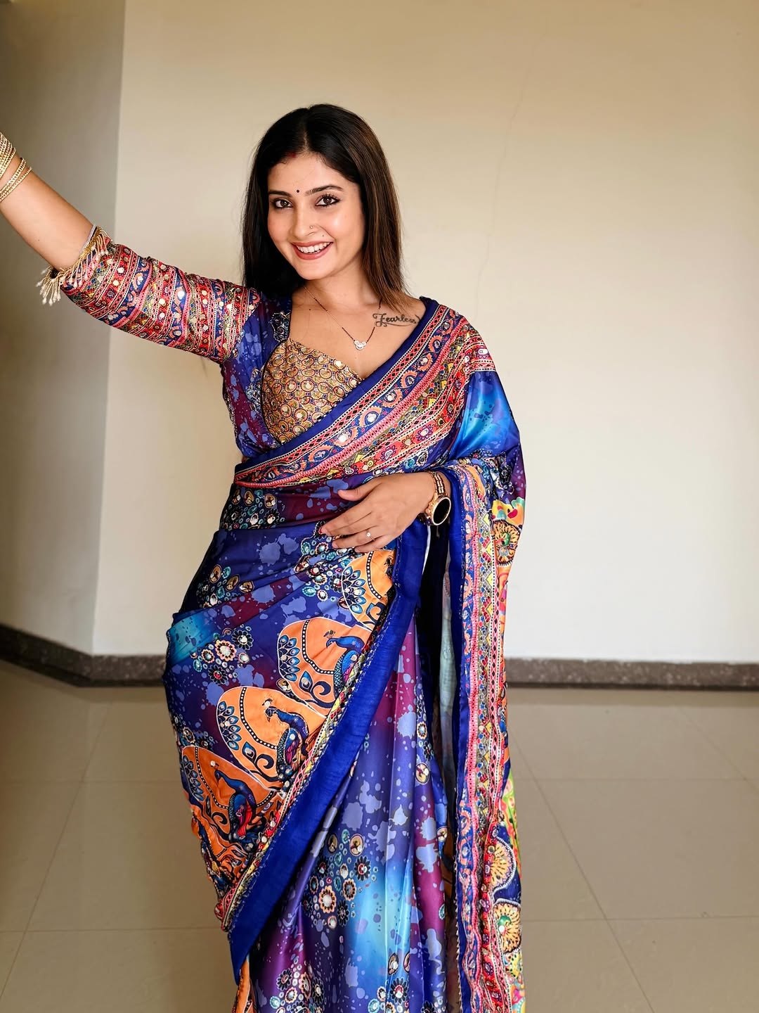 Presenting You Most Beautiful Latest Real Mirror Work Saree