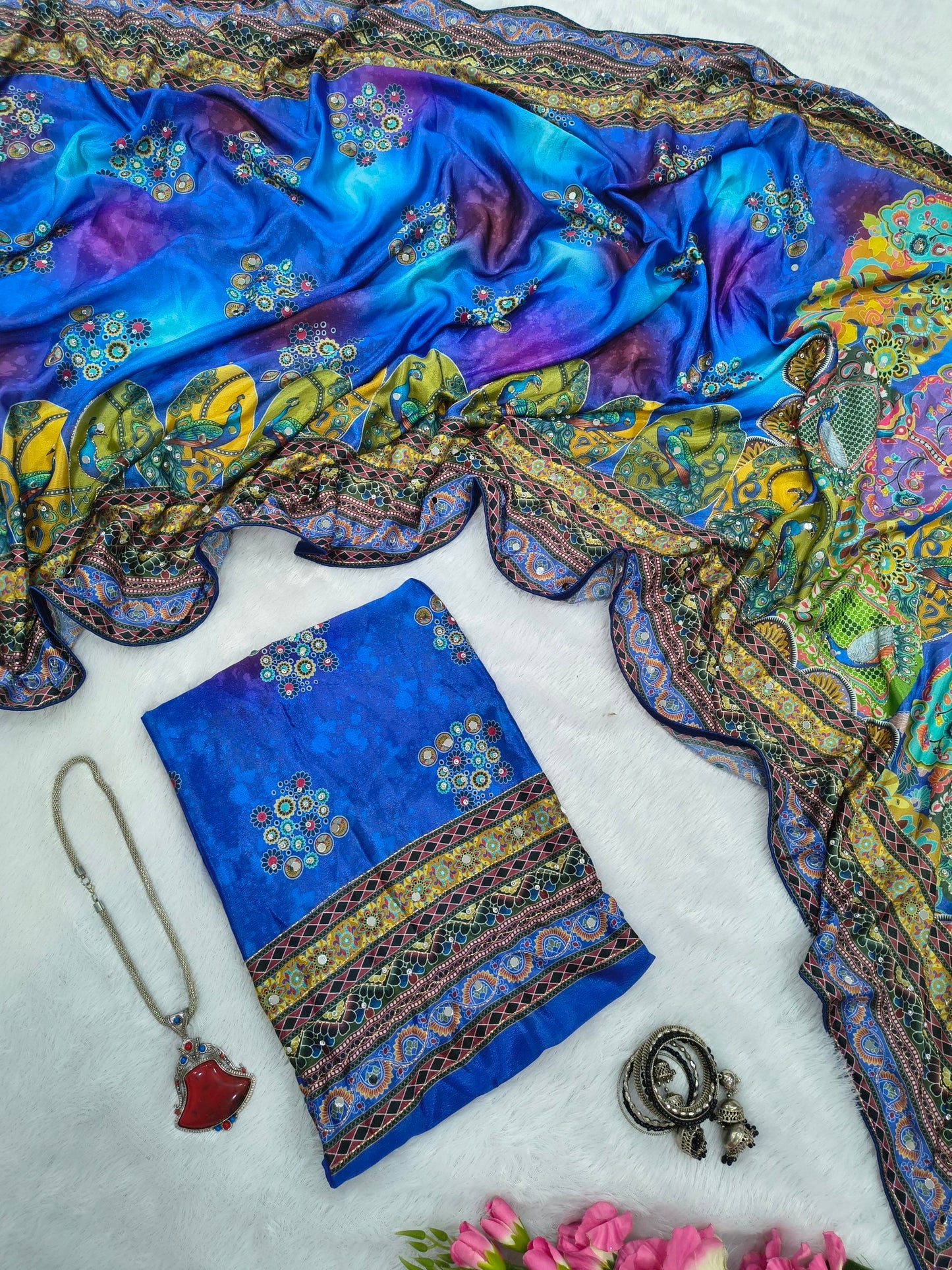 Presenting You Most Beautiful Latest Real Mirror Work Saree
