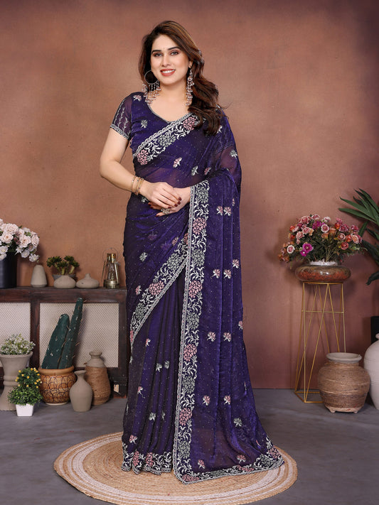 Party Wear Soft Fendy Chiffon Silk Saree