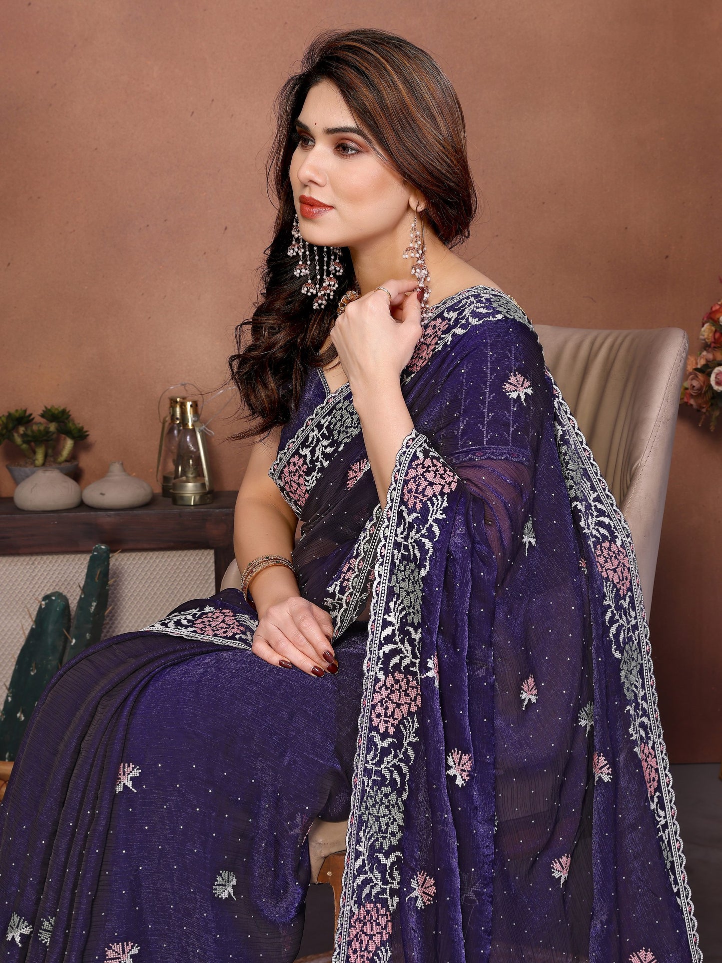Party Wear Soft Fendy Chiffon Silk Saree