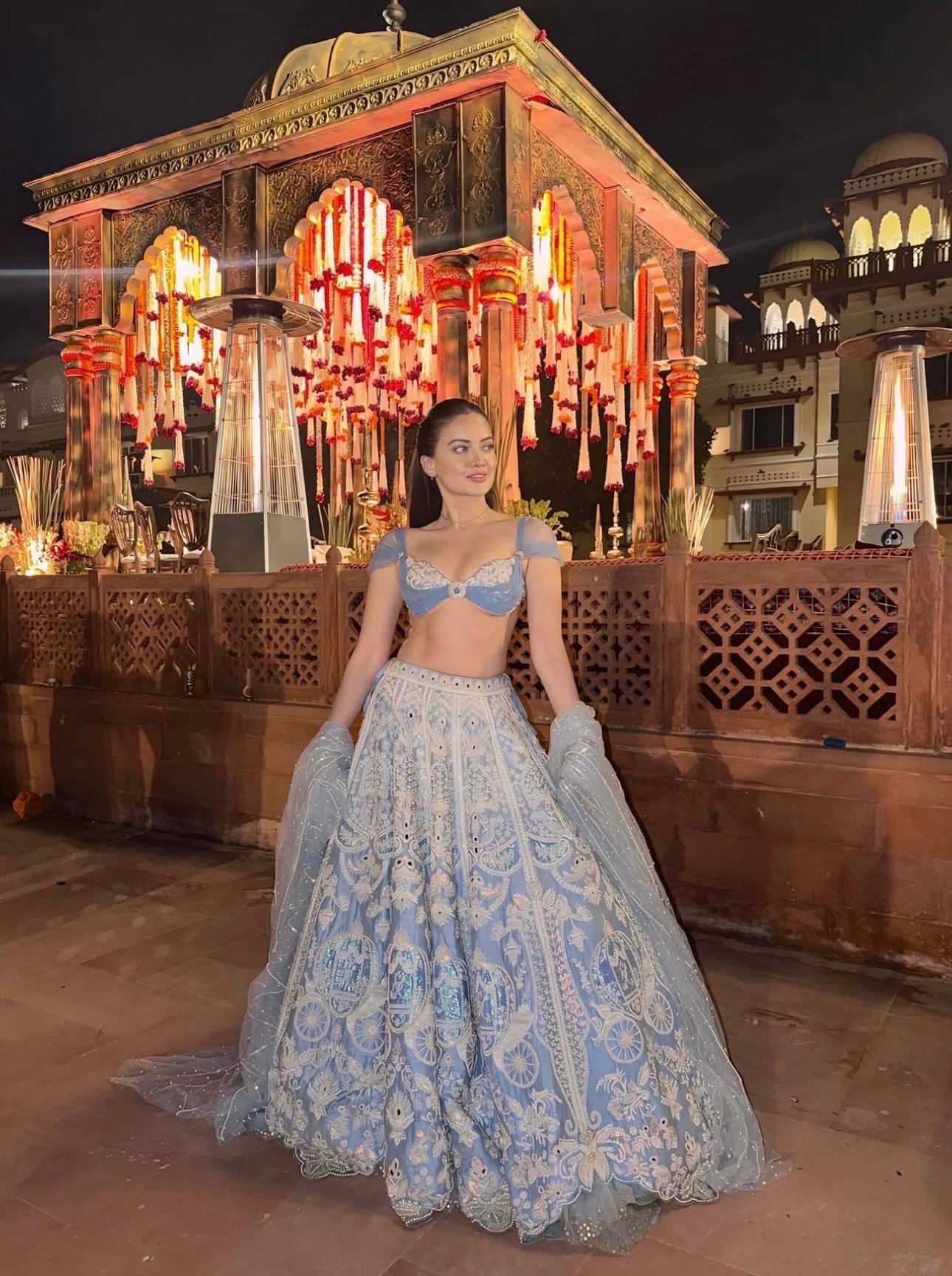 Slub silk lehenga with Resham dori & rainbow sequins work choli