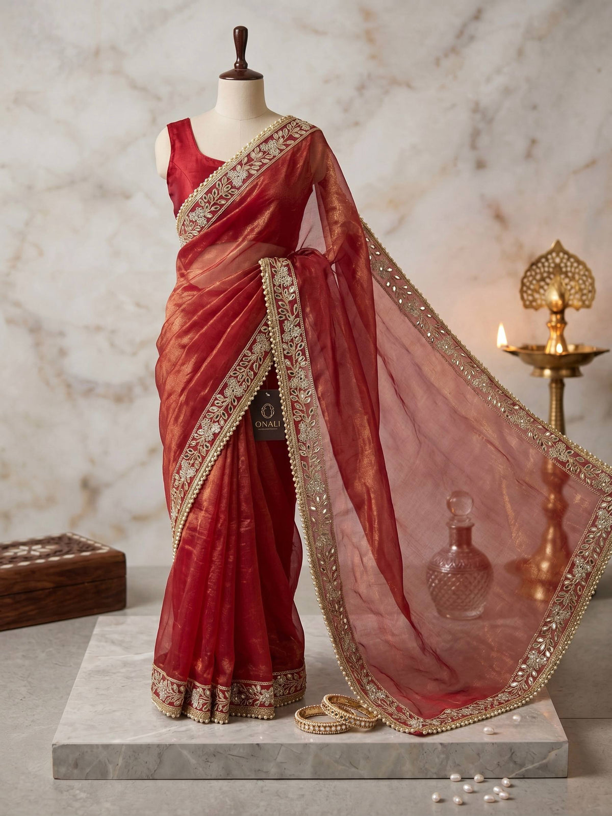 Silver Tissue Silk Designer Embroidery Work Saree