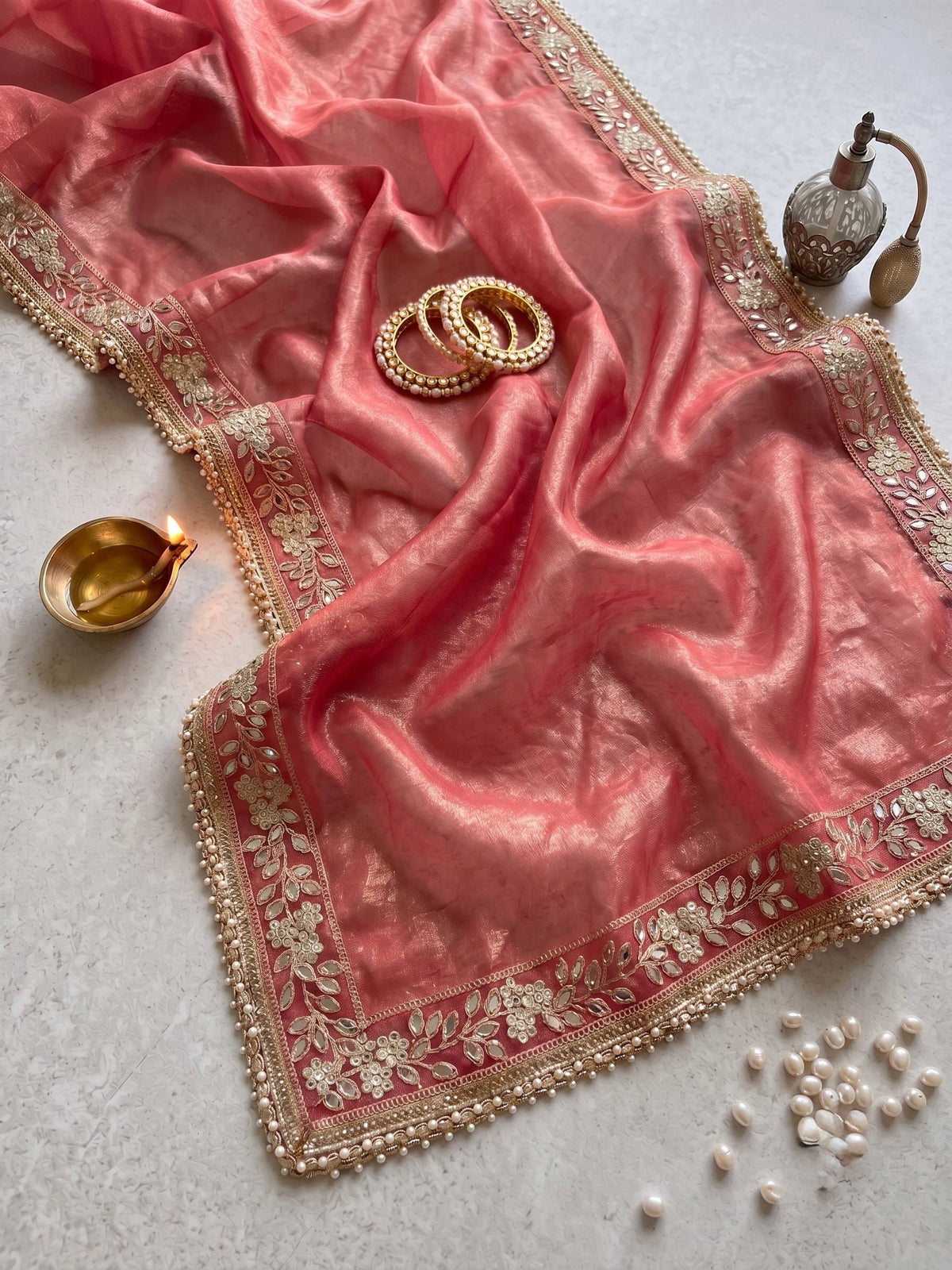Silver Tissue Silk Designer Embroidery Work Saree