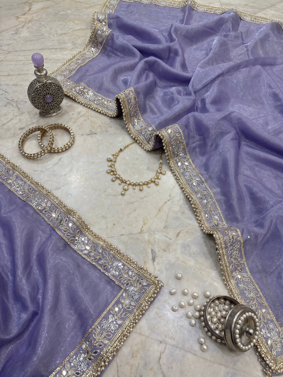 Silver Tissue Silk Designer Embroidery Work Saree
