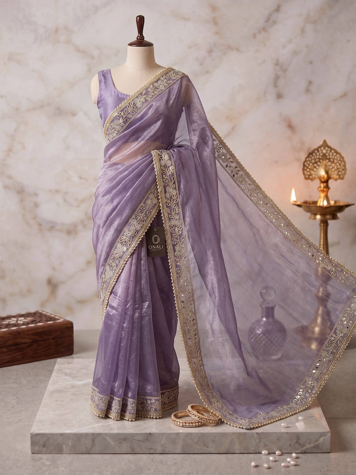 Silver Tissue Silk Designer Embroidery Work Saree
