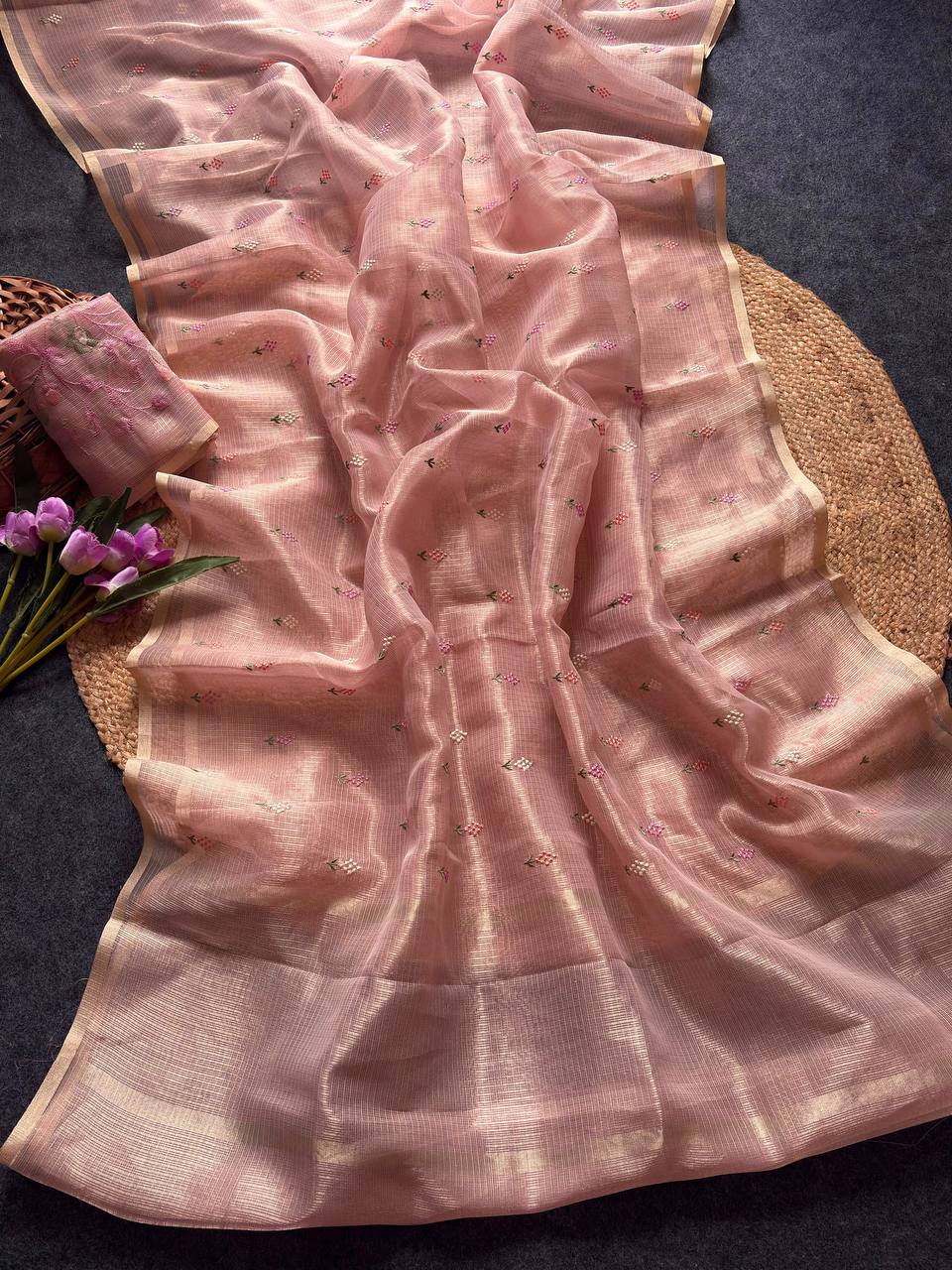 Superb Soft Kota doriya fabric with zari chex fabric saree