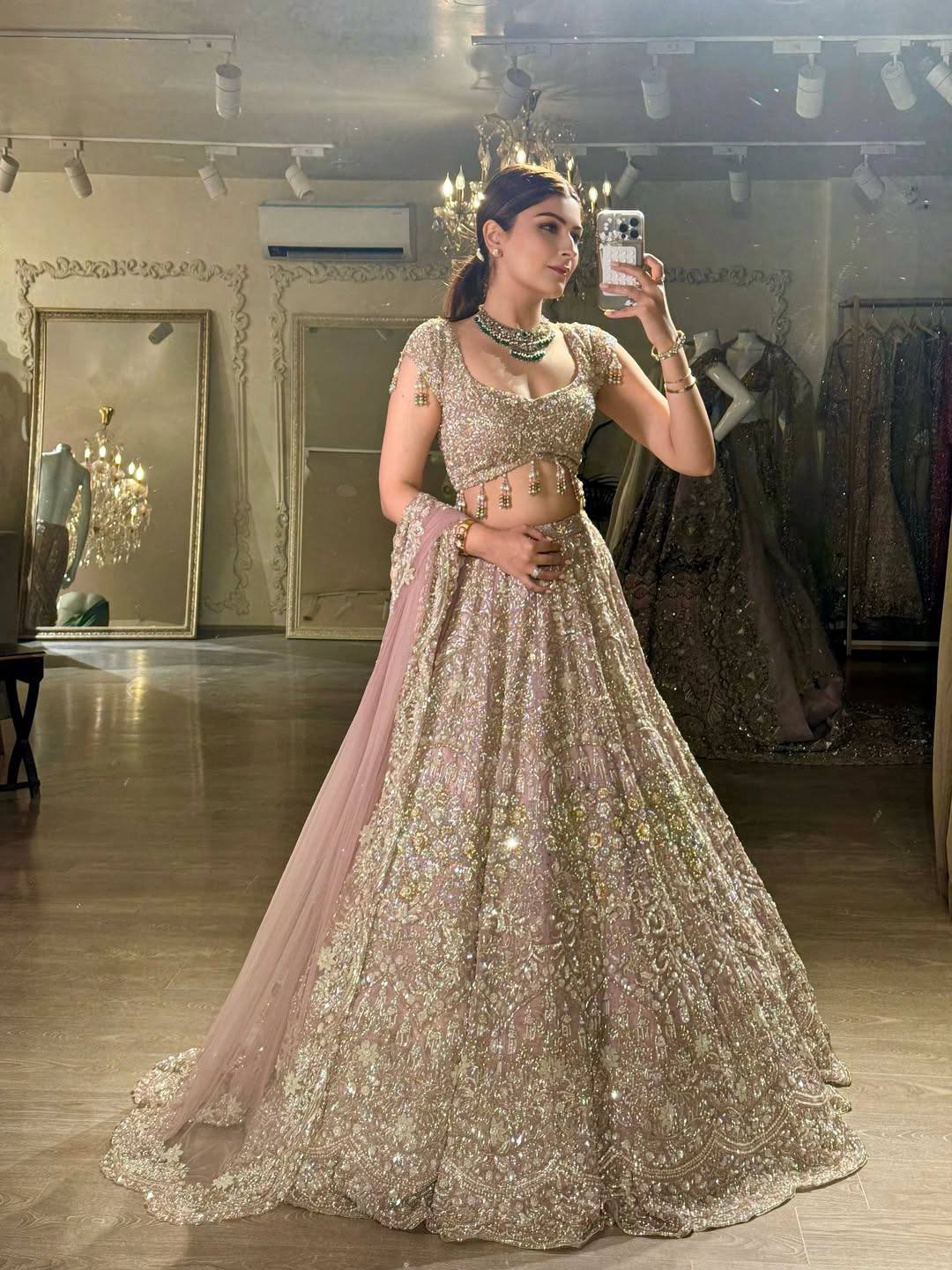 Net lehenga with sequins dori & zari thread work choli