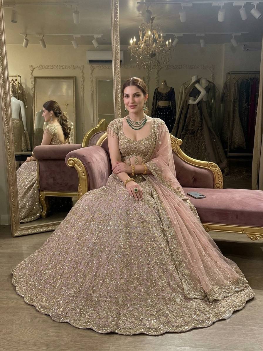 Net lehenga with sequins dori & zari thread work choli