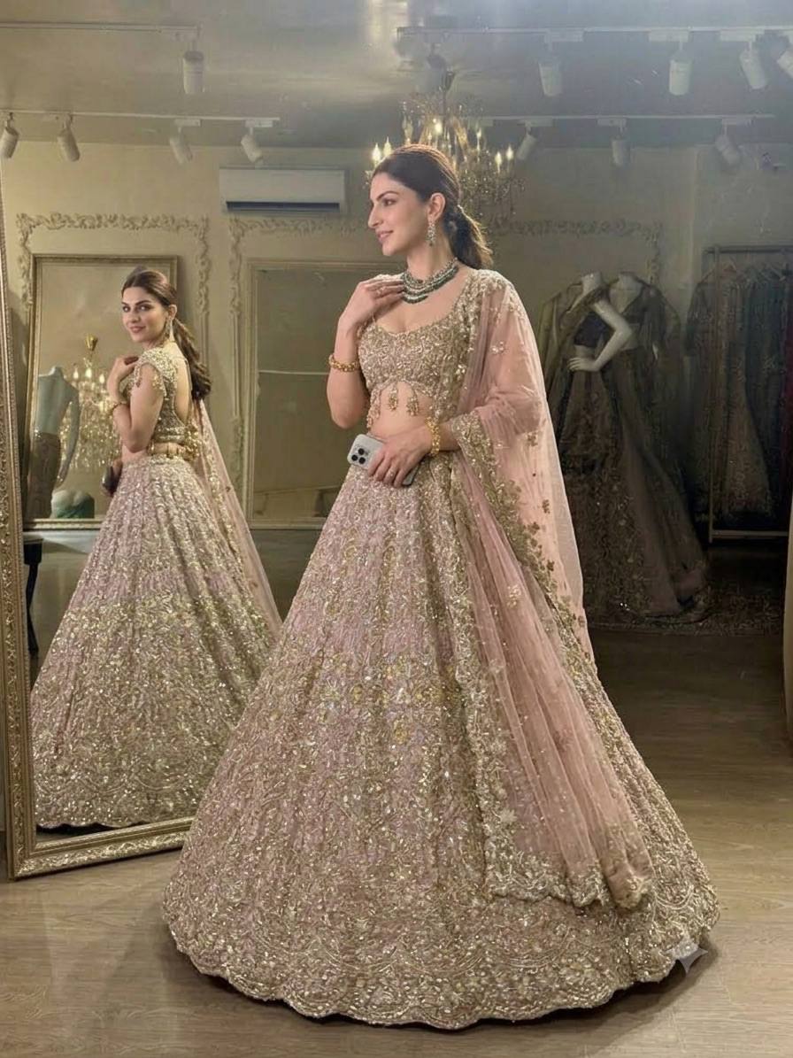 Net lehenga with sequins dori & zari thread work choli
