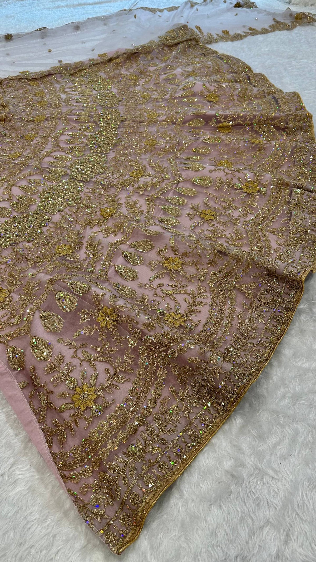 Net lehenga with sequins dori & zari thread work choli