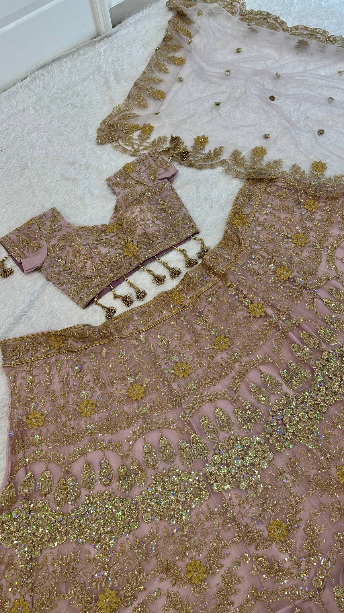 Net lehenga with sequins dori & zari thread work choli