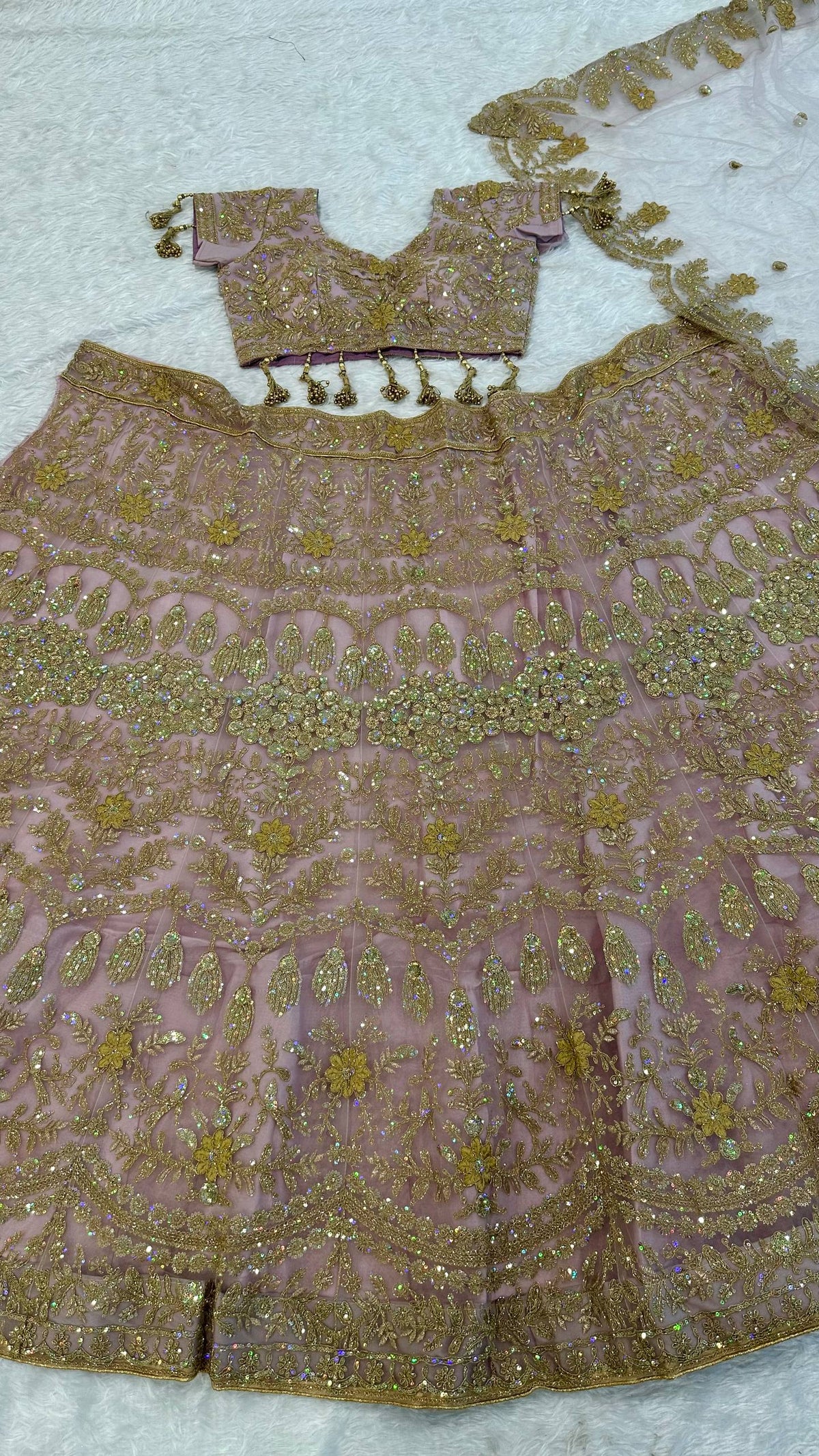 Net lehenga with sequins dori & zari thread work choli