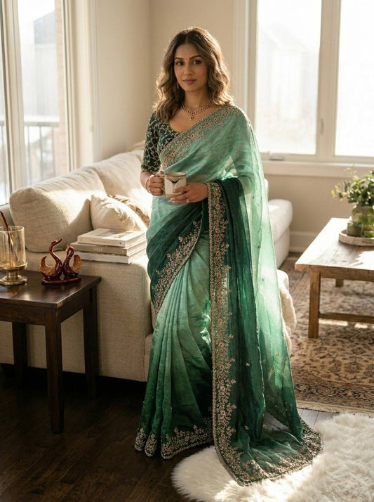 Shaded color in soft Frendy Chiffon Saree