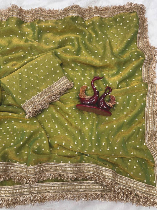 Moss silk with Jaquard Butti Saree
