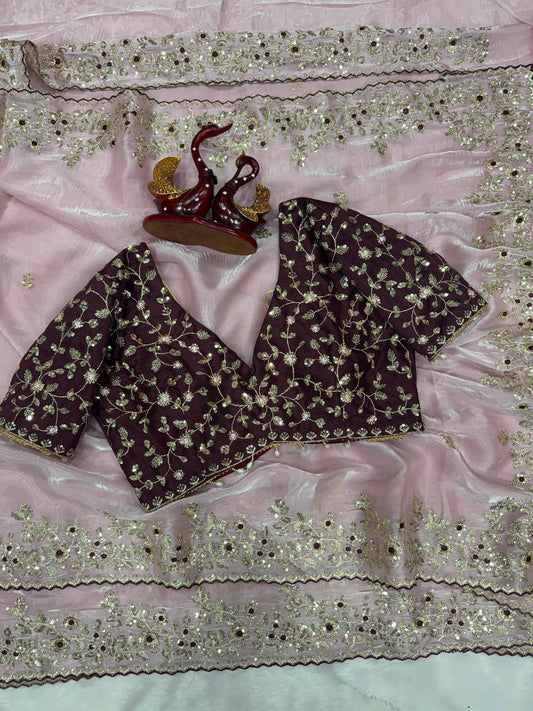 Soft Gmy Silk Beautiful Sequence embroidery work saree