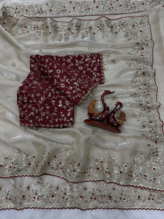 Soft Gmy Silk Beautiful Sequence embroidery work saree