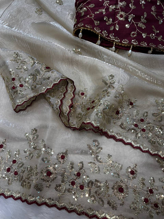Soft Gmy Silk Beautiful Sequence embroidery work saree