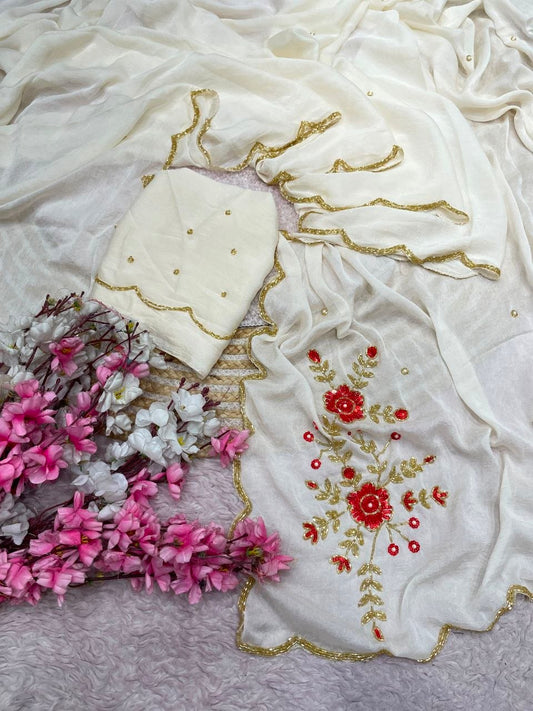 Soft Rangoli karsh cover with three layer cutdana saree