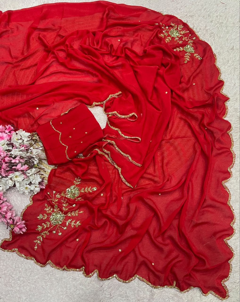 Soft Rangoli karsh cover with three layer cutdana saree