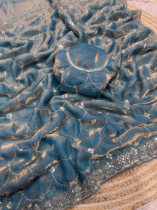 Fandy sattin Fabric With Brits Work Saree