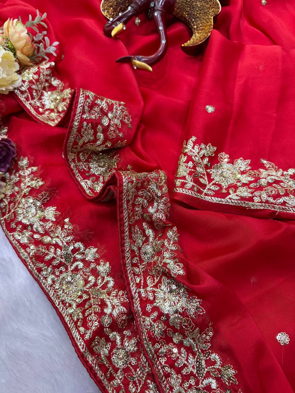 KARVA CHOUTH SPECIAL PREMIUM RED COLOR SAREE