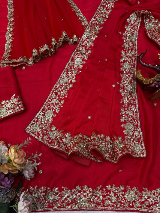KARVA CHOUTH SPECIAL PREMIUM RED COLOR SAREE