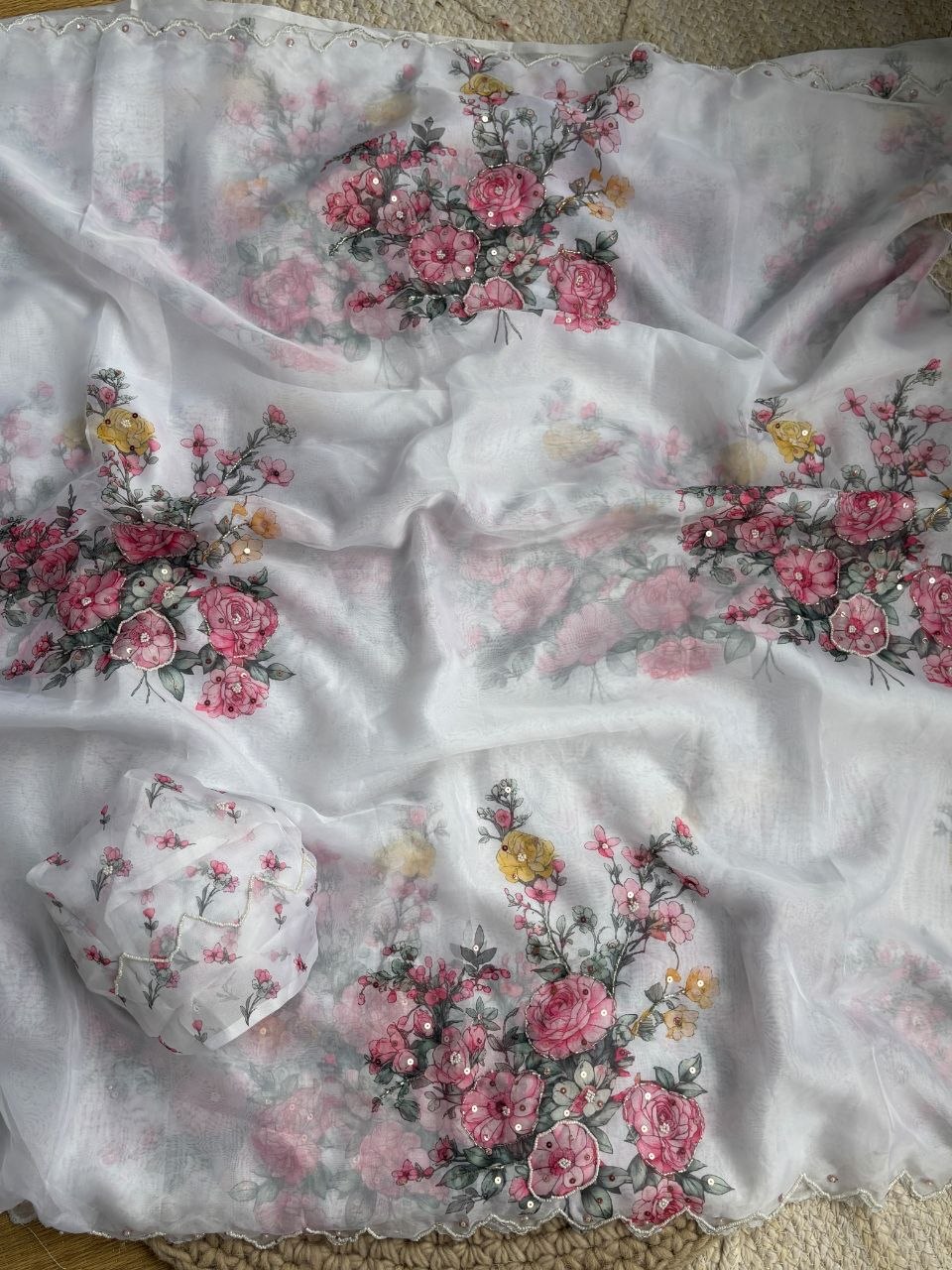Pure soft teby silk saree with beautiful digital prints flower