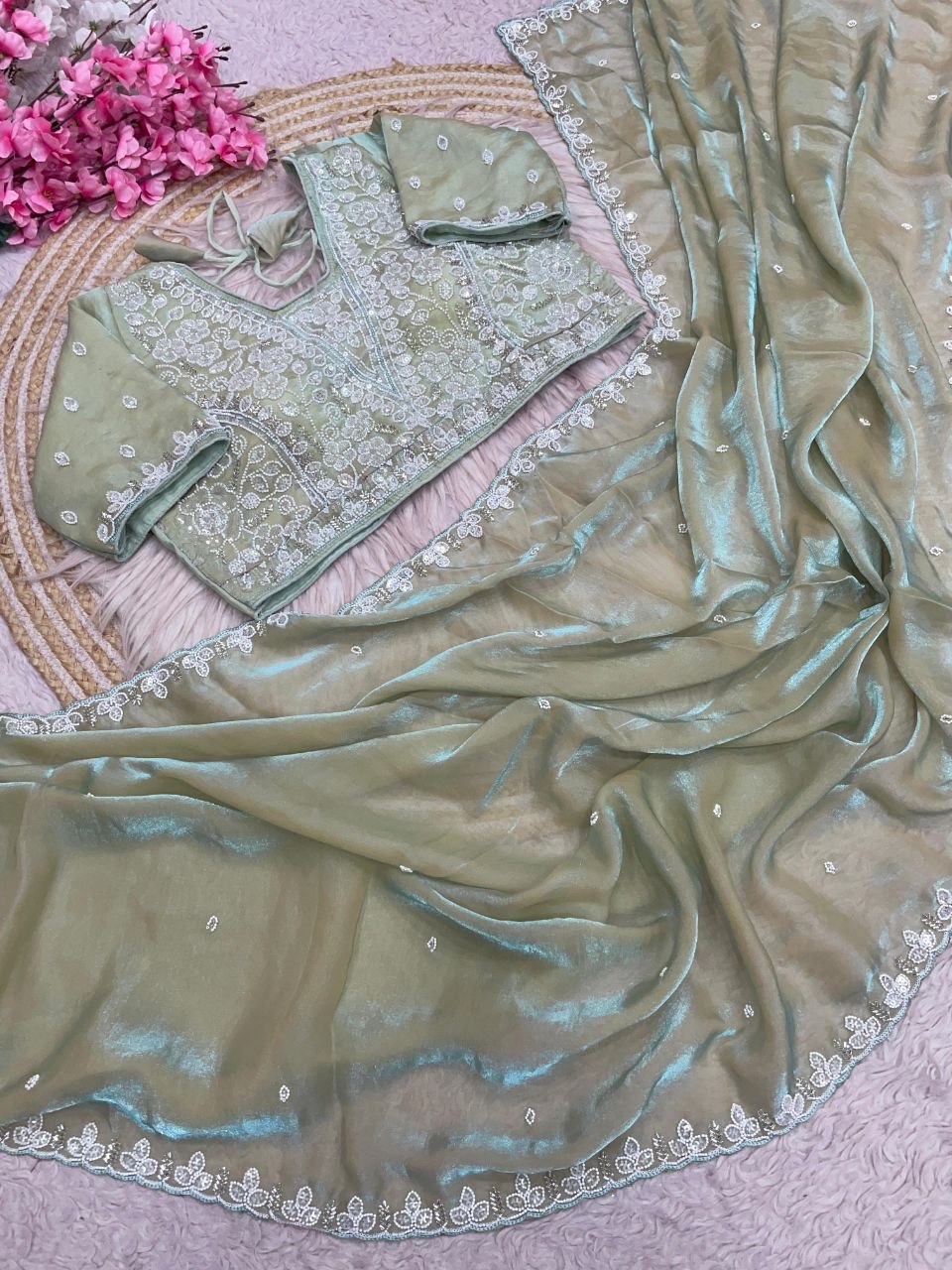 Beautiful Sequence Brits C- pallu work along saree