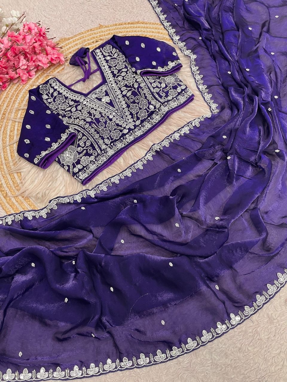 Beautiful Sequence Brits C- pallu work along saree
