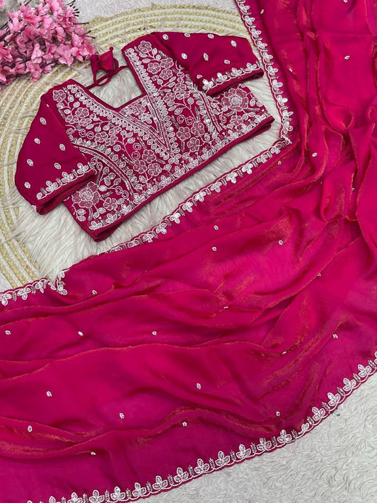 Beautiful Sequence Brits C- pallu work along saree