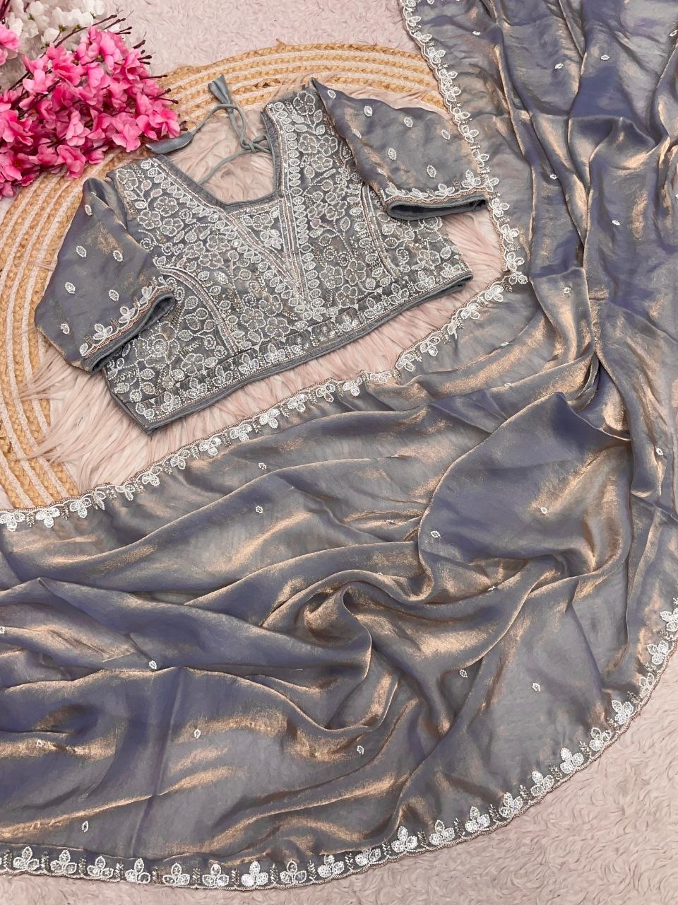 Beautiful Sequence Brits C- pallu work along saree