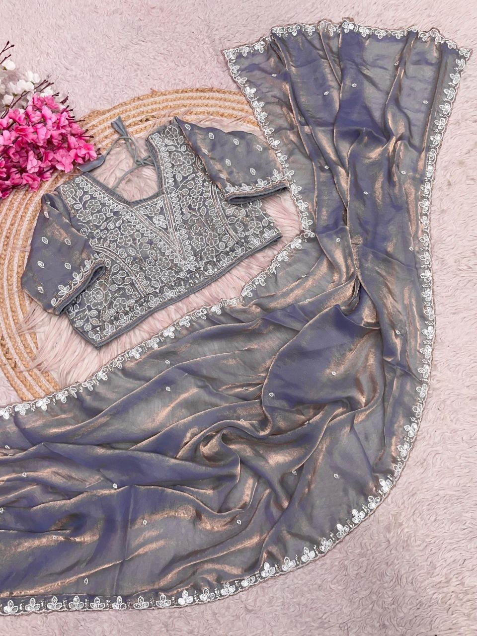 Beautiful Sequence Brits C- pallu work along saree