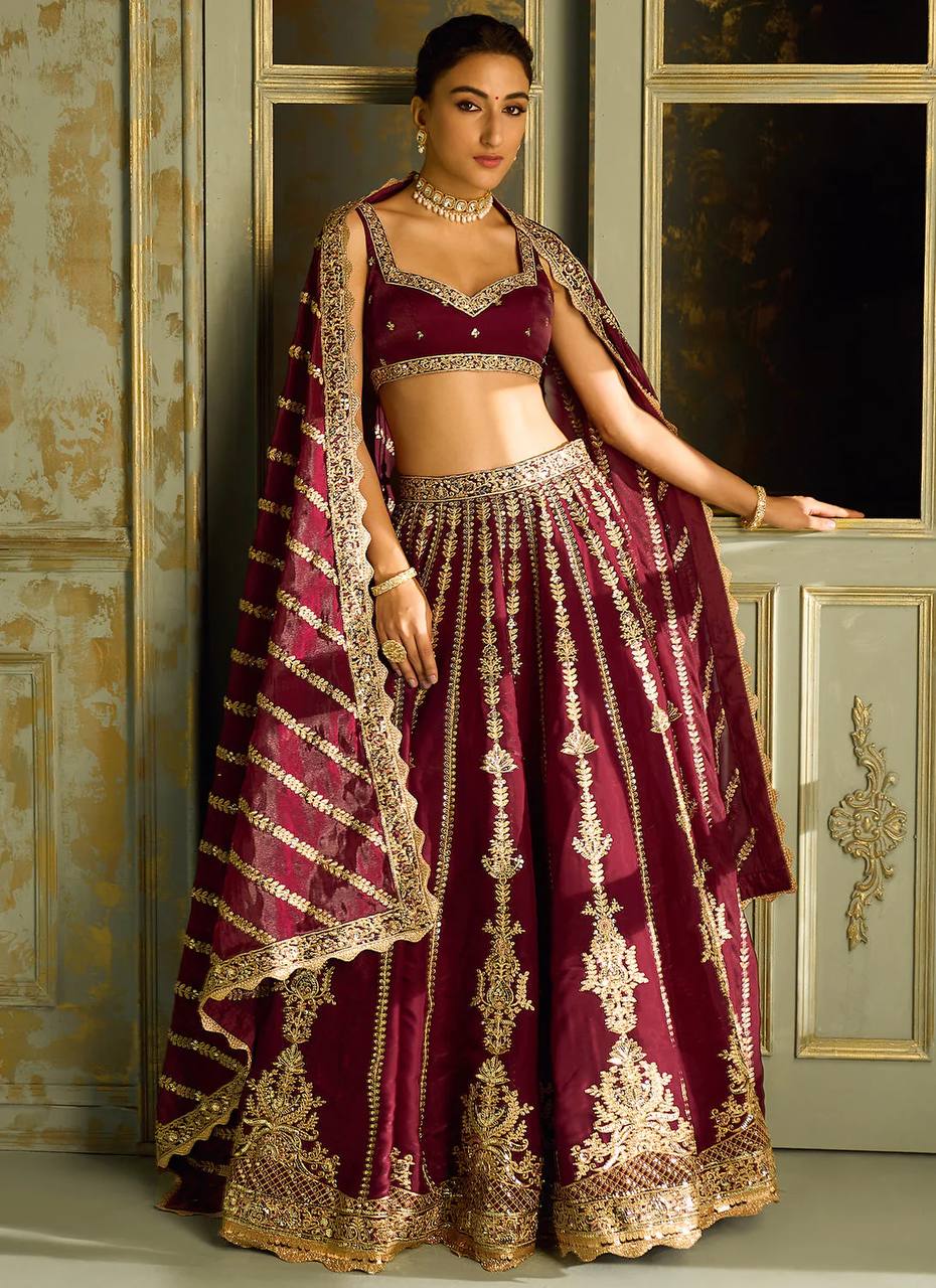 Kasturi silk lehenga with sequins dori & zari work choli