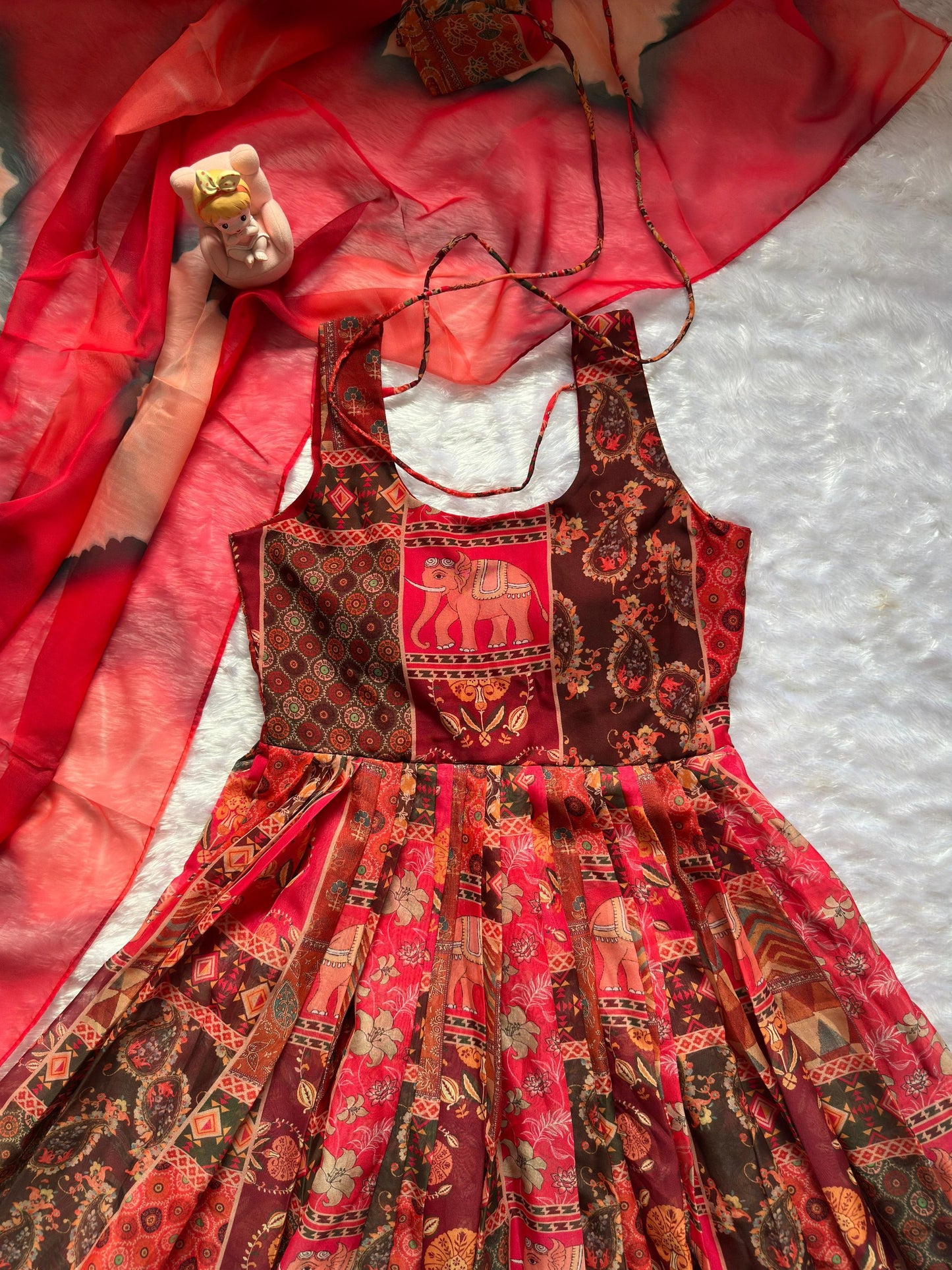 Elegant Patola printed festive gown with graceful flair