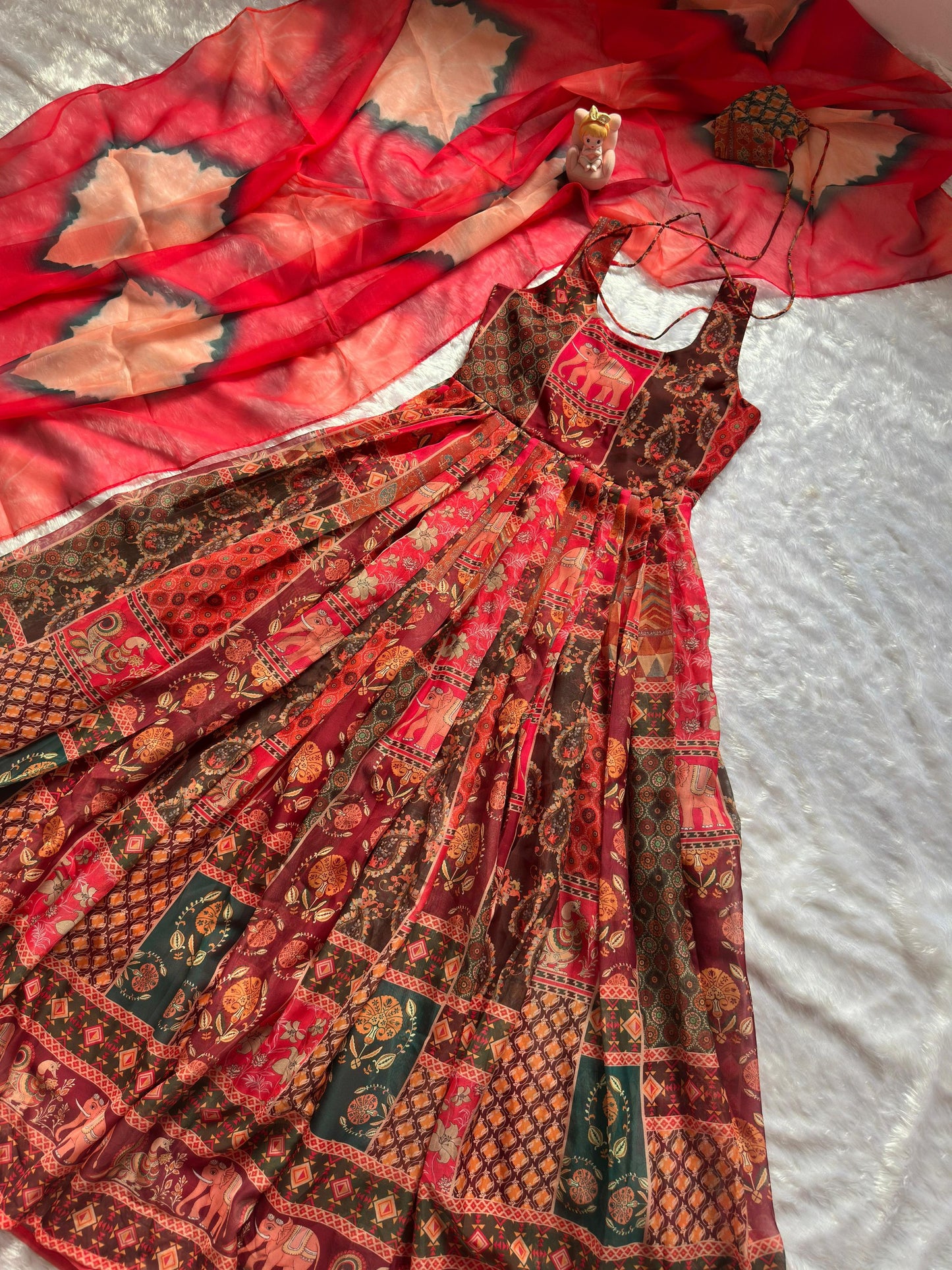 Elegant Patola printed festive gown with graceful flair