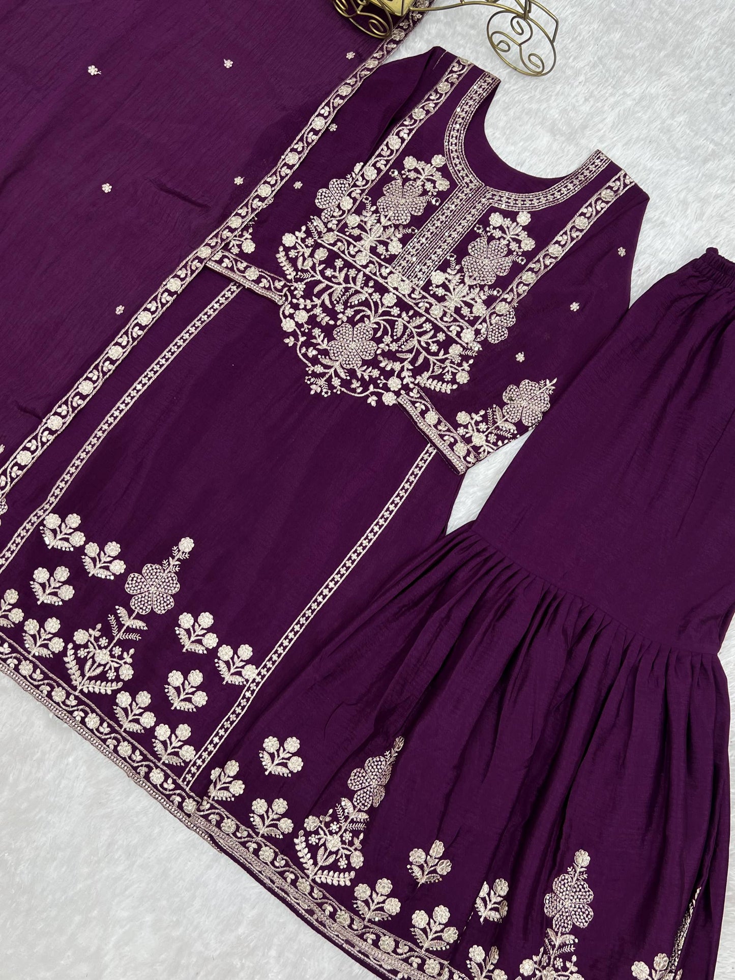 PURE CHINNON SILK FABRIC TOP WITH DUPPTA