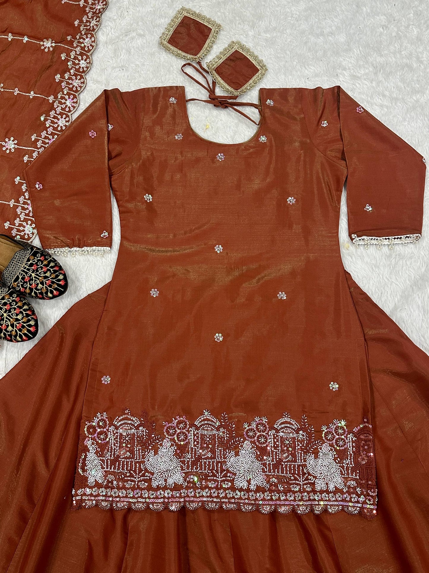 Simmer Silk Bids Hand Work With Sequence Multi Needle Embroidery Work Sharara