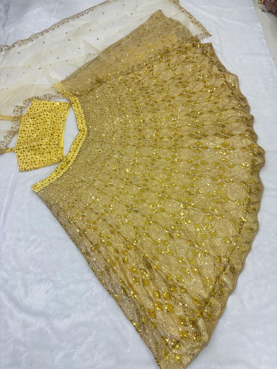 Einführung eines 4 Meter ausgestellten Coding Sequins Work Lehenga