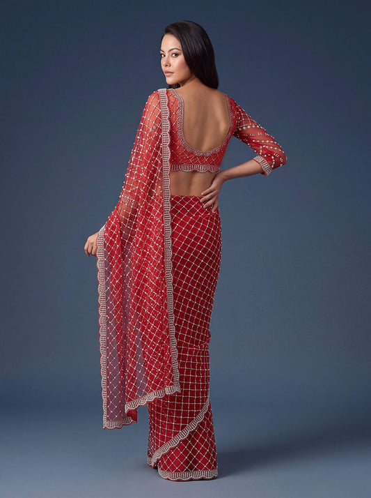Net Intricately Bidds handwork embroidered saree