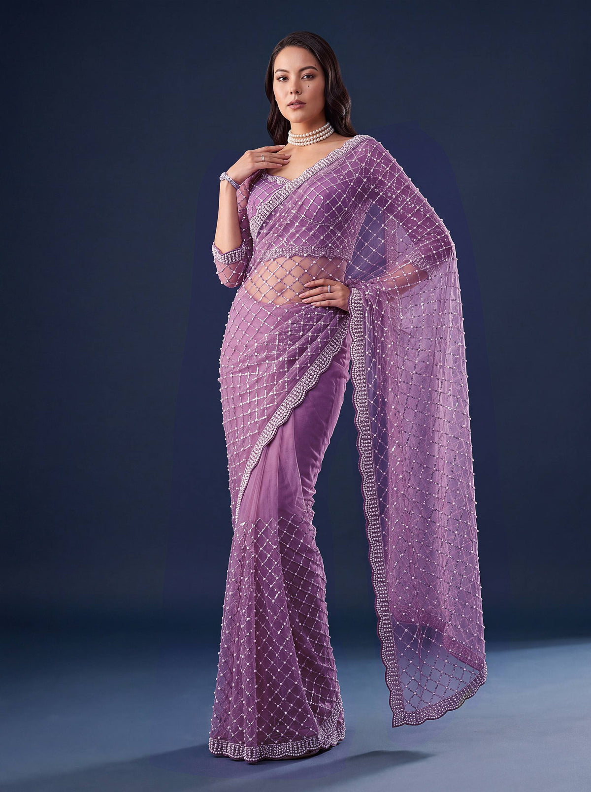 Net Intricately Bidds handwork embroidered saree