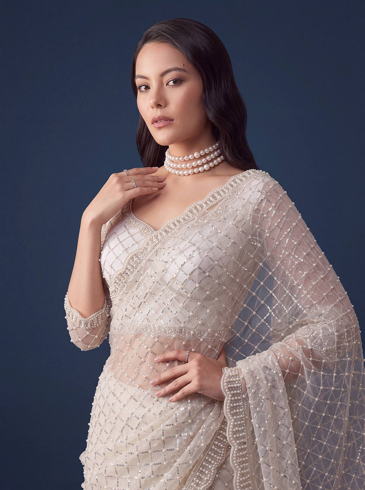 Net Intricately Bidds handwork embroidered saree