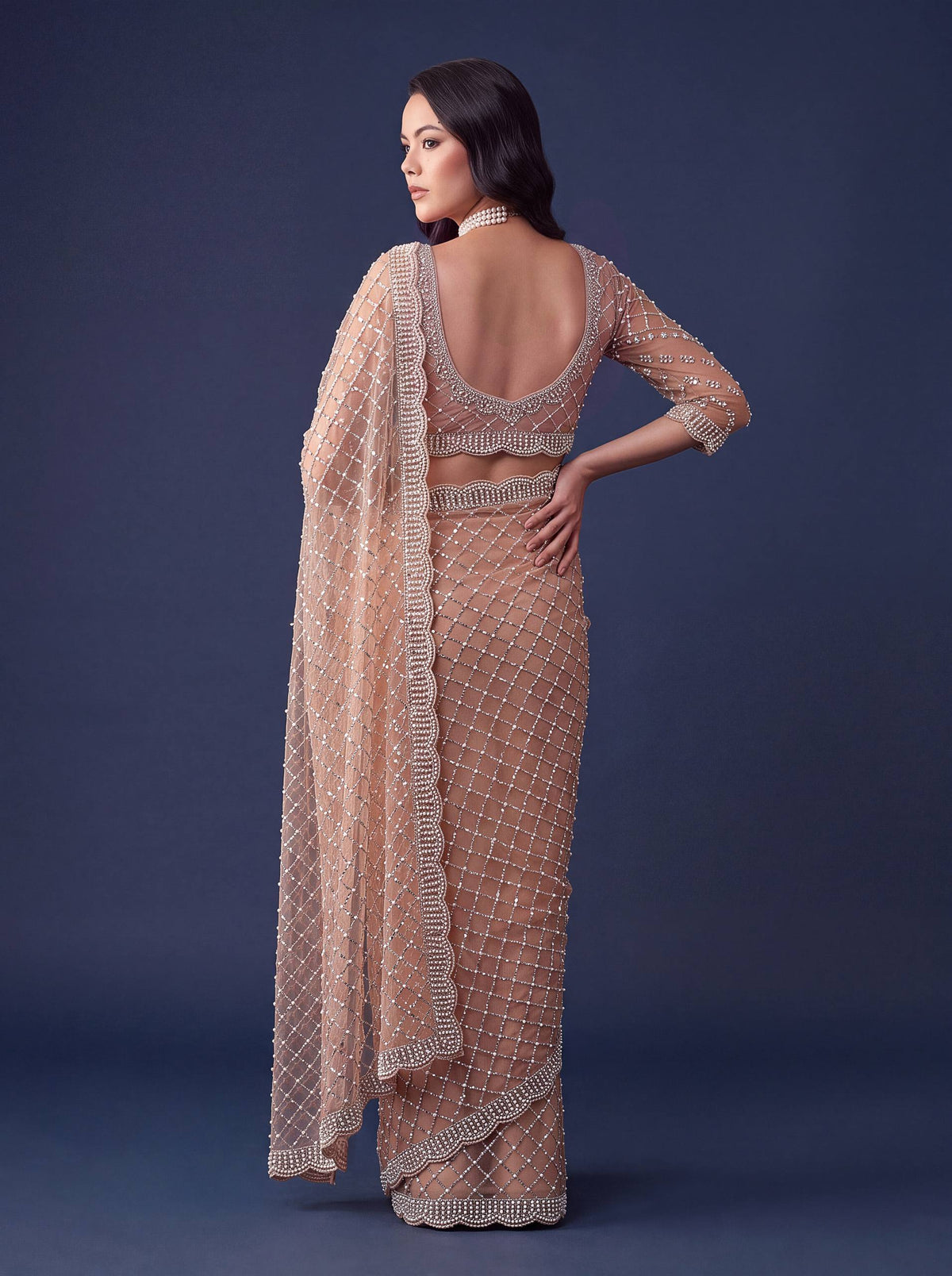 Net Intricately Bidds handwork embroidered saree