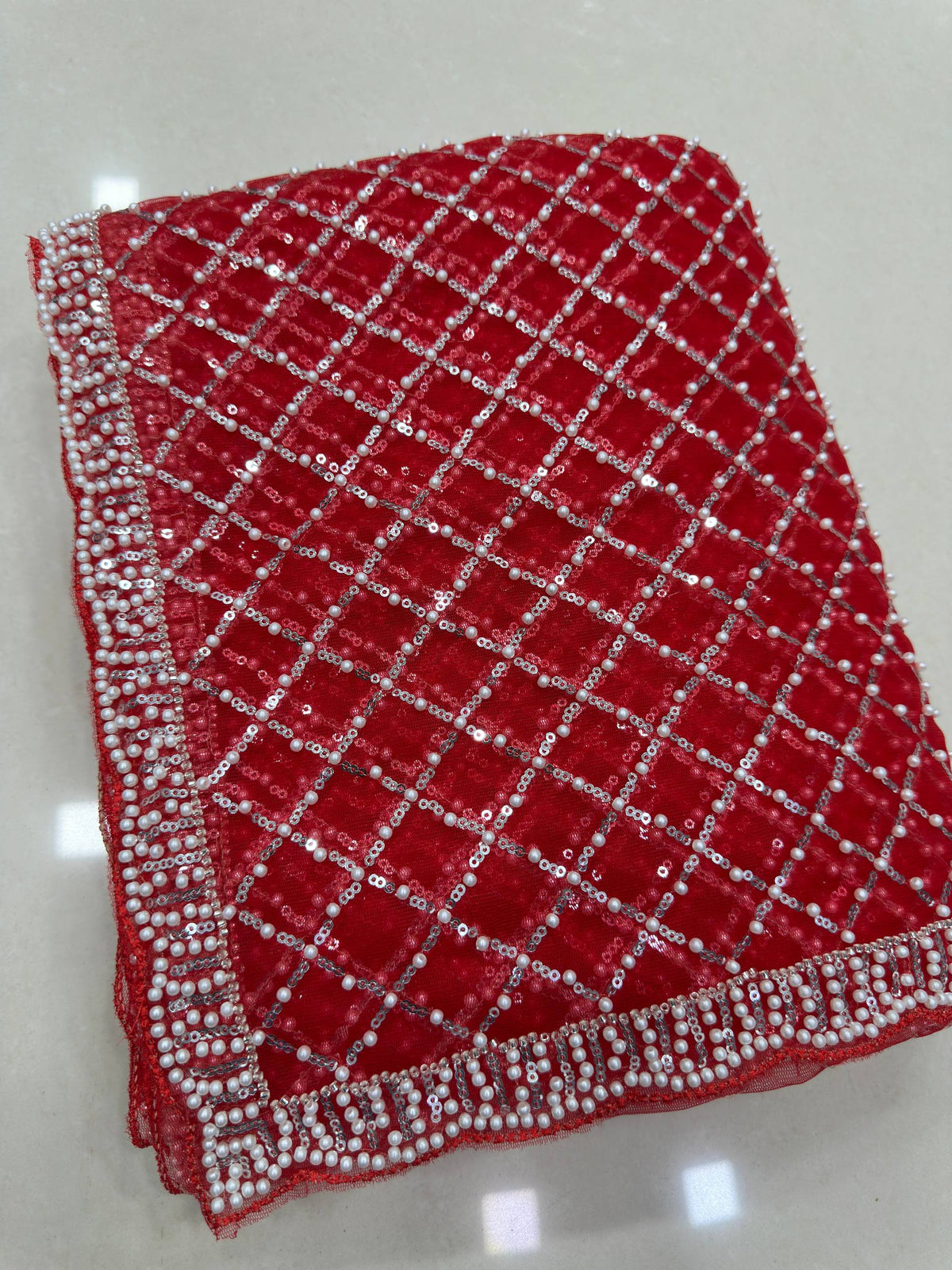 Net Intricately Bidds handwork embroidered saree