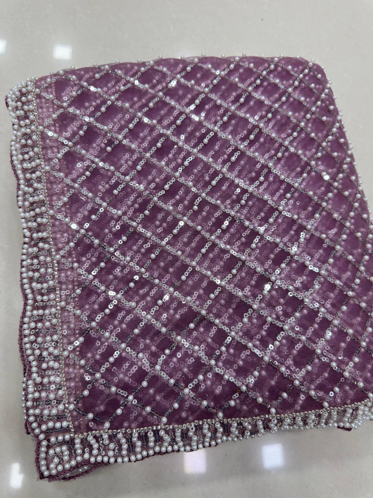 Net Intricately Bidds handwork embroidered saree