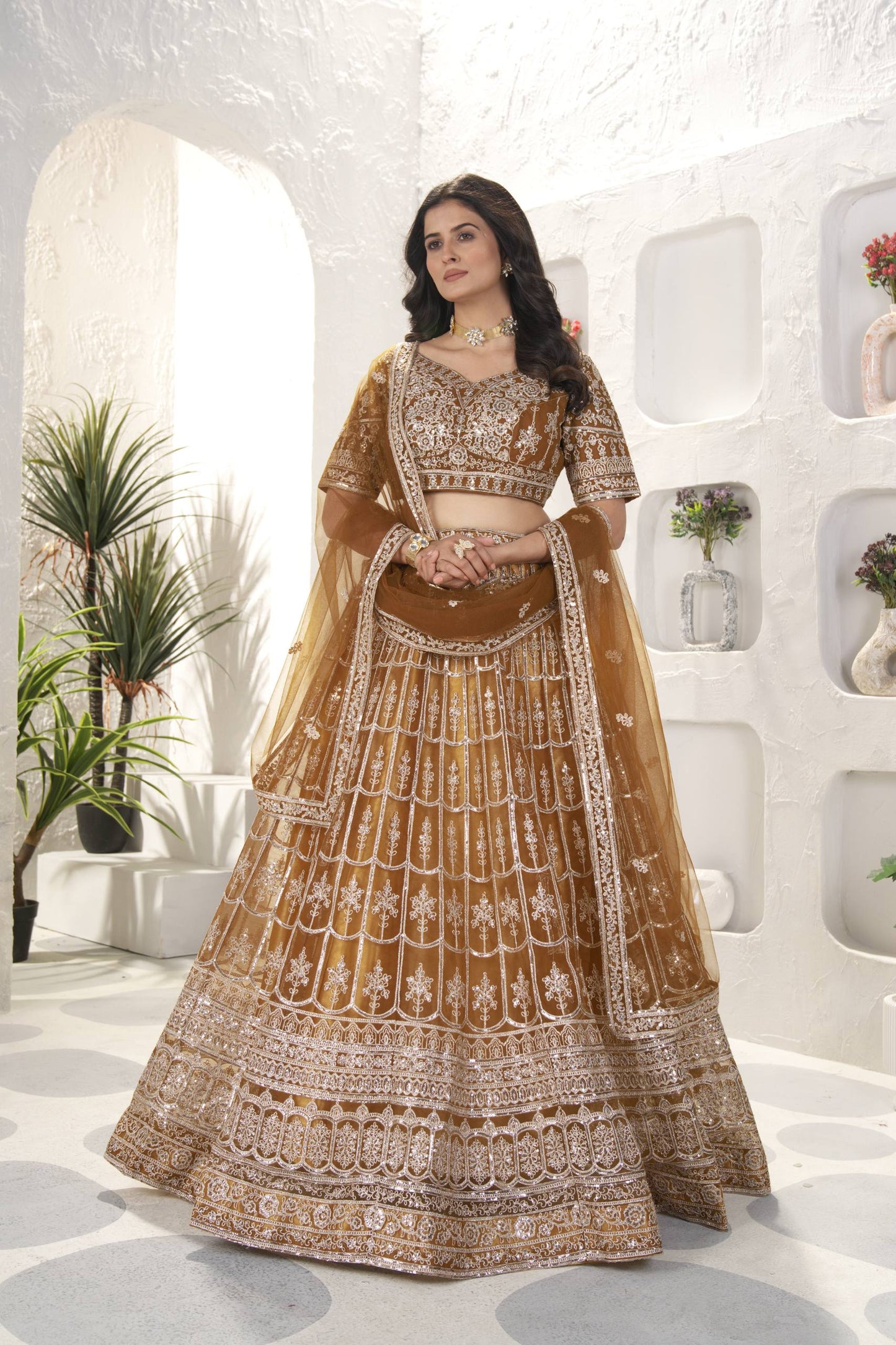 Net Sequins and Zari  Embroidery Work Lehenga
