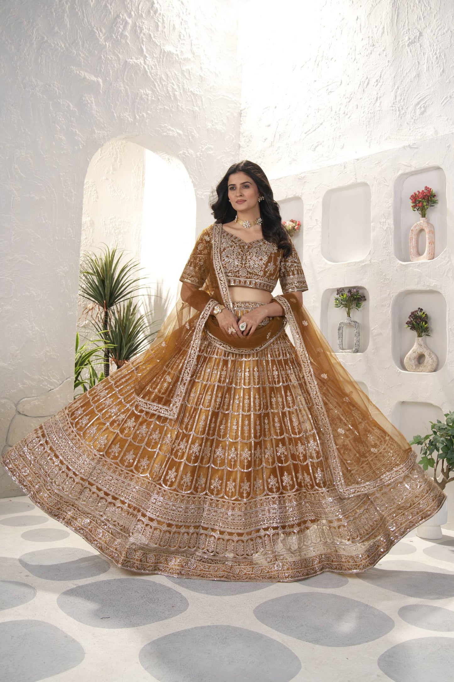 Net Sequins and Zari  Embroidery Work Lehenga