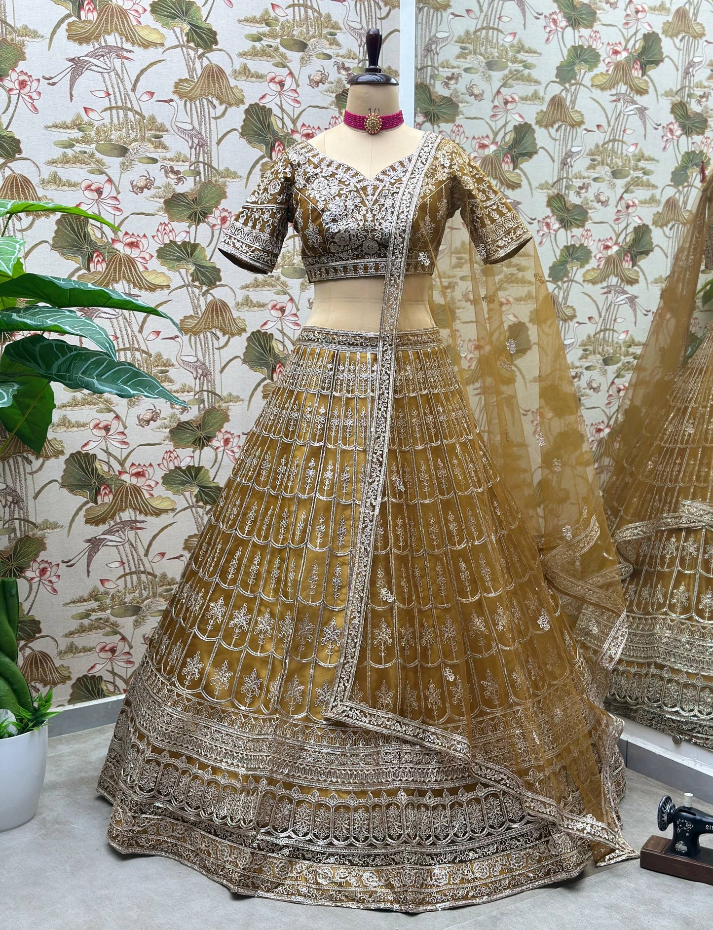 Net Sequins and Zari  Embroidery Work Lehenga