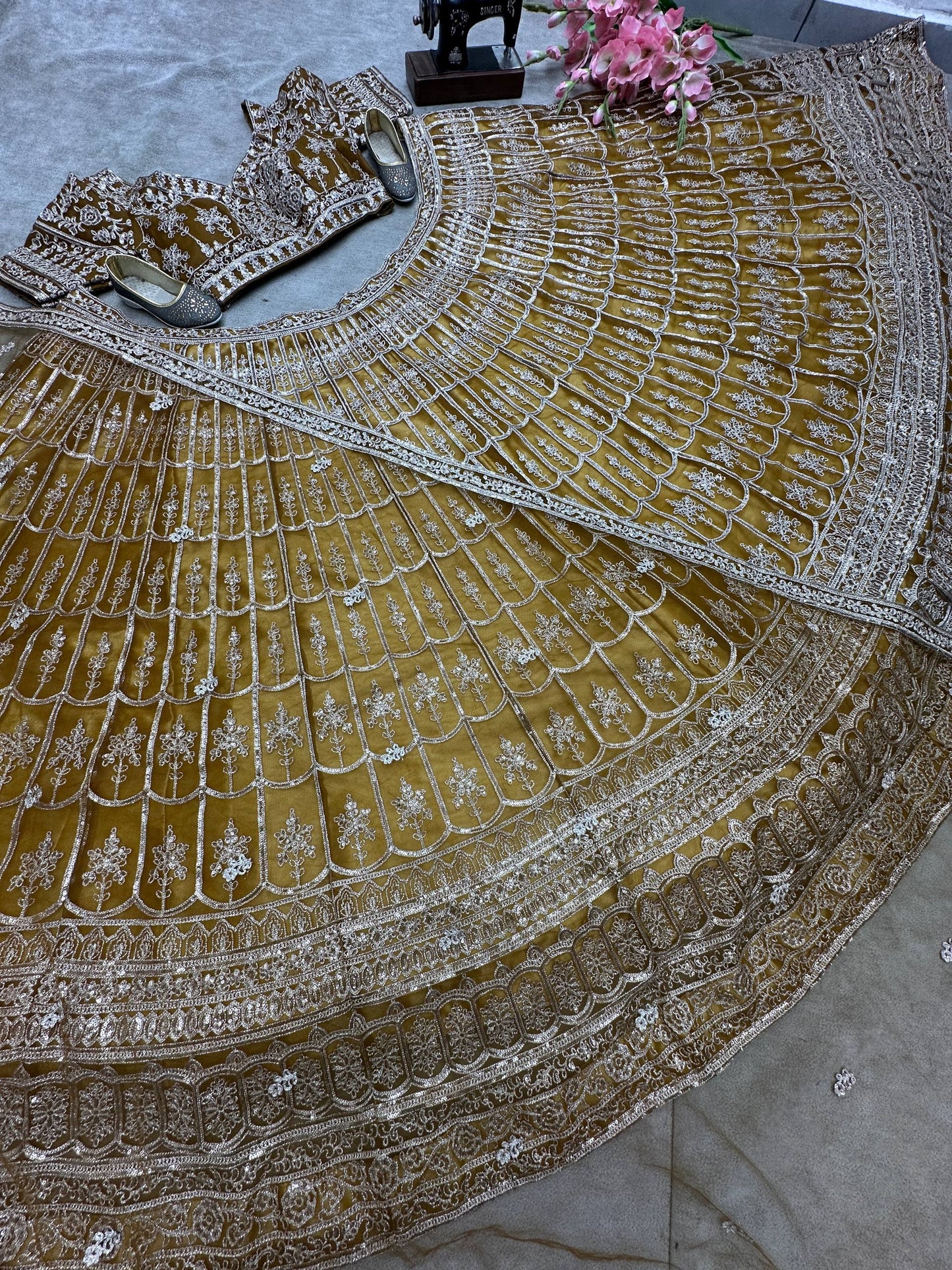 Net Sequins and Zari  Embroidery Work Lehenga